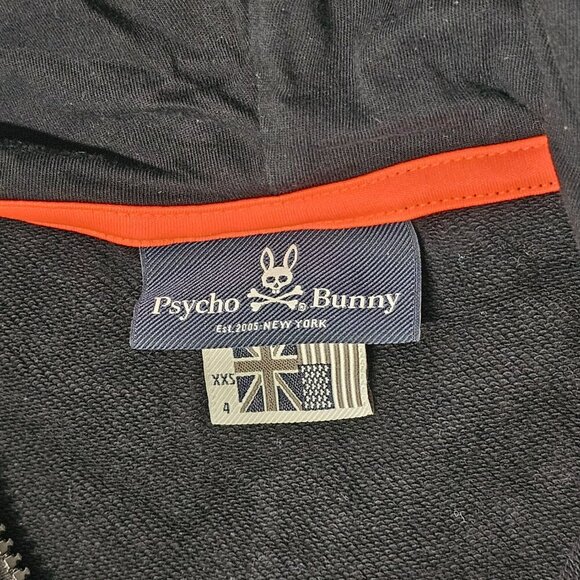 Psycho Bunny Full Zip Kangaroo Pocket Hoodie Size XXS 4 Black - Picture 4 of 12